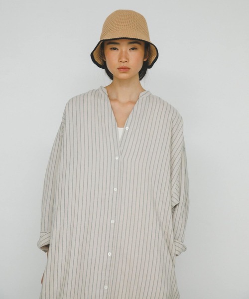 URBAN RESEARCH DOORS（アーバンリサーチドアーズ）の「ラミーリネンストライプワンピース（ワンピース・レディース・ライトベージュ/ネイビー・MEDIUM）」の3枚目の写真