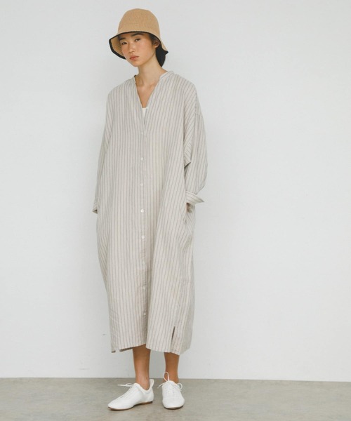 URBAN RESEARCH DOORS（アーバンリサーチドアーズ）の「ラミーリネンストライプワンピース（ワンピース・レディース・ライトベージュ/ネイビー・MEDIUM）」の6枚目の写真