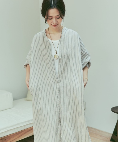 URBAN RESEARCH DOORS（アーバンリサーチドアーズ）の「ラミーリネンストライプワンピース（ワンピース・レディース・ライトベージュ/ネイビー・MEDIUM）」の15枚目の写真