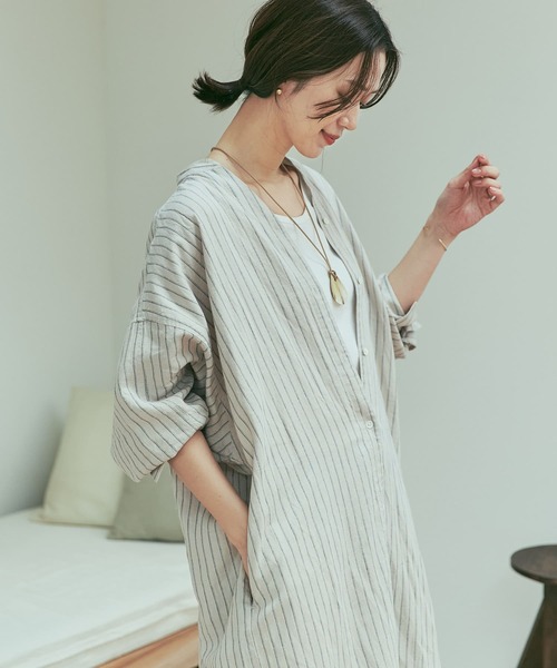 URBAN RESEARCH DOORS（アーバンリサーチドアーズ）の「ラミーリネンストライプワンピース（ワンピース・レディース・ライトベージュ/ネイビー・MEDIUM）」の16枚目の写真