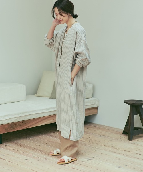 URBAN RESEARCH DOORS（アーバンリサーチドアーズ）の「ラミーリネンストライプワンピース（ワンピース・レディース・ライトベージュ/ネイビー・MEDIUM）」の17枚目の写真