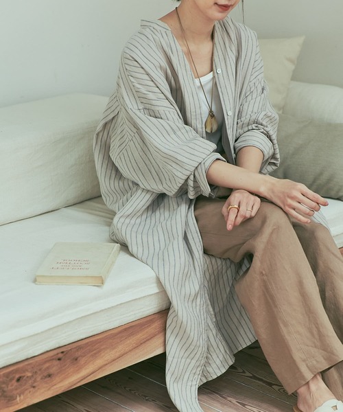 URBAN RESEARCH DOORS（アーバンリサーチドアーズ）の「ラミーリネンストライプワンピース（ワンピース・レディース・ライトベージュ/ネイビー・MEDIUM）」の21枚目の写真