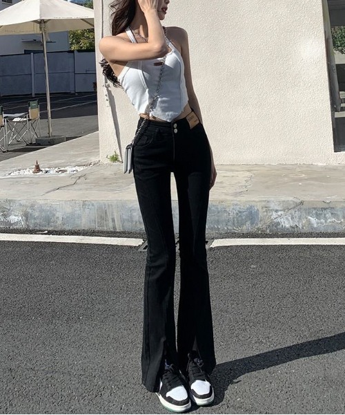 gossip！ロサンゼルス（ゴシップロサンゼルス）の「Y2K 美脚ハイウエスト 裾スリットフレアデニムパンツ（デニムパンツ・レディース・ブラック/インディゴブルー・M/L/S）」の20枚目の写真