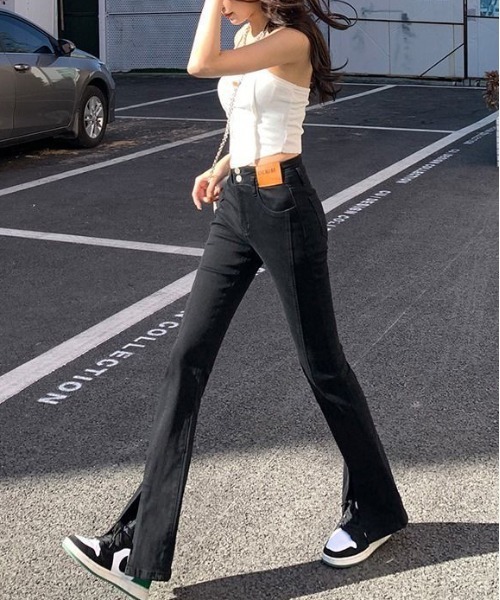 gossip！ロサンゼルス（ゴシップロサンゼルス）の「Y2K 美脚ハイウエスト 裾スリットフレアデニムパンツ（デニムパンツ・レディース・ブラック/インディゴブルー・M/L/S）」の21枚目の写真