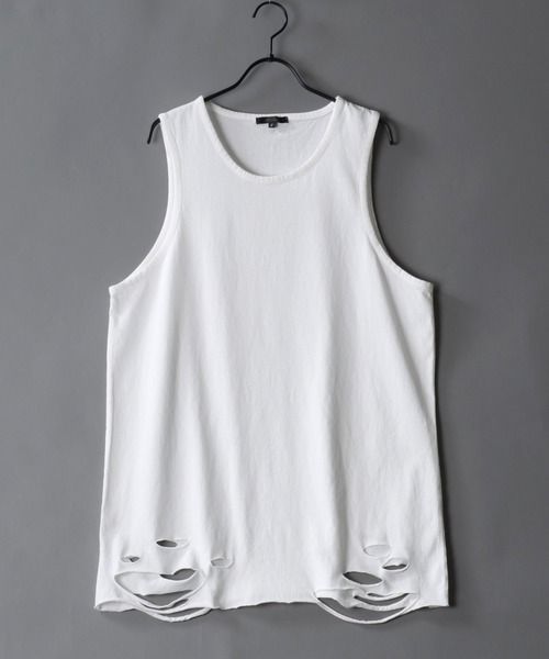 SITRY（シトリー）の「Damage Layered Tank Top/ダメージ加工 レイヤードタンクトップ ロングタックトップ（タンクトップ・メンズ・ブラック/ホワイト/チャコール/チャコールグレー×ブラック/ホワイト×ブラック・FREE）」の20枚目の写真