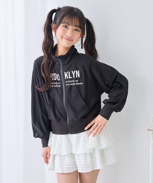 Amourire girl(アムリールガール)の「英字ロゴ トラックジャケット(UV対策/紫外線対策)(ブルゾン・キッズ・ブラック/オフホワイト・130cm/140cm/150cm/160cm)」の13枚目の写真