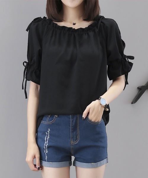 SallyLunn（サリーラン）の「スリーブスリットリボンブラウス（シャツ/ブラウス・レディース・ブラック・MEDIUM/LARGE）」の3枚目の写真