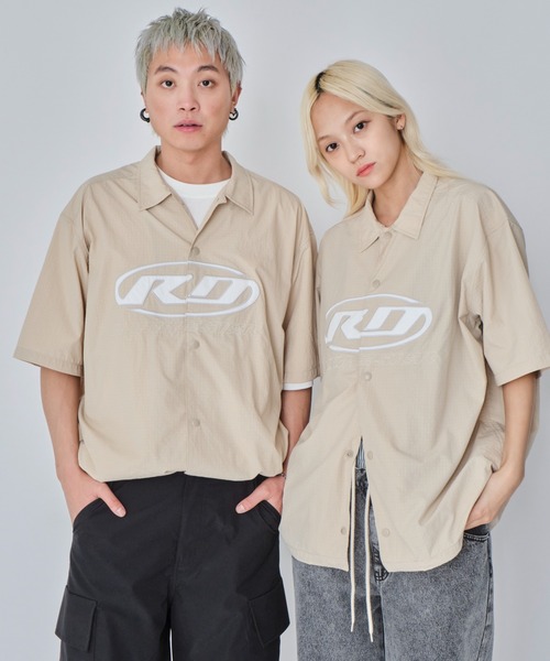 WEGO(ウィゴー)の「WEGO/リップストップグラフィックシャツ(シャツ/ブラウス・メンズ・ネイビー/ベージュ・MEDIUM/LARGE)」の1枚目の写真