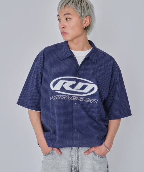 WEGO(ウィゴー)の「WEGO/リップストップグラフィックシャツ(シャツ/ブラウス・メンズ・ネイビー/ベージュ・MEDIUM/LARGE)」の2枚目の写真