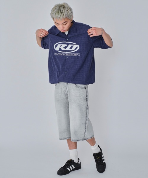 WEGO(ウィゴー)の「WEGO/リップストップグラフィックシャツ(シャツ/ブラウス・メンズ・ネイビー/ベージュ・MEDIUM/LARGE)」の7枚目の写真