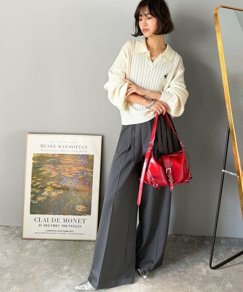 classicalelf（クラシカルエルフ）の「”品よく華やぐ”。大人のマストバイニット。胸刺繍ケーブル編みポロ襟スキッパーニット（ニット/セーター・レディース・グレー/アイボリー/ライトベージュ/ネイビー/レッド・LARGE/MEDIUM/SMALL/X-LARGE）」の6枚目の写真