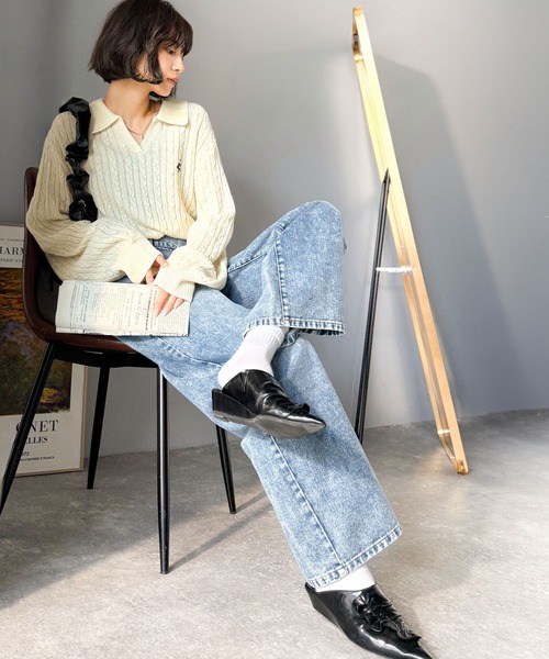 classicalelf（クラシカルエルフ）の「”品よく華やぐ”。大人のマストバイニット。胸刺繍ケーブル編みポロ襟スキッパーニット（ニット/セーター・レディース・グレー/アイボリー/ライトベージュ/ネイビー/レッド・LARGE/MEDIUM/SMALL/X-LARGE）」の11枚目の写真