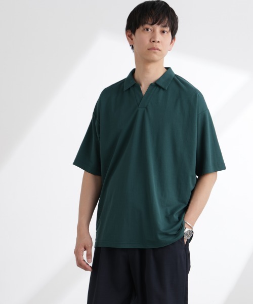 NANO universe(ナノユニバース)の「レーヨンナイロンポンチスキッパーシャツ 半袖(Tシャツ/カットソー・メンズ・ダークグリーン/チャコール/ネイビー・L/M/S)」の11枚目の写真