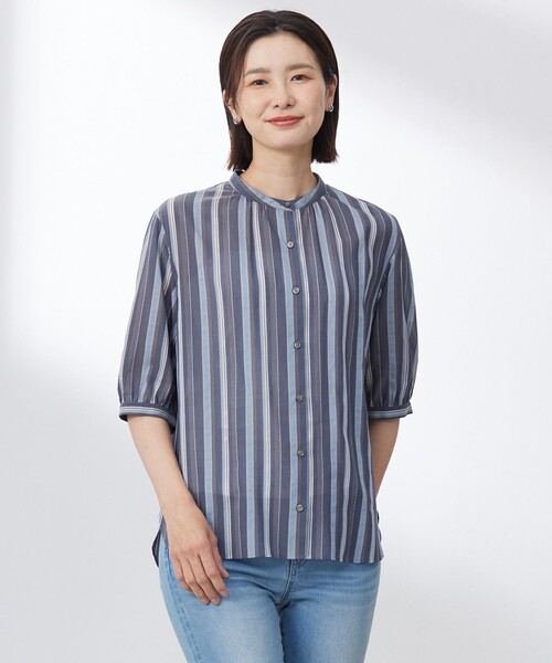 J.PRESS(ジェイプレス)の「【洗える】ランダムストライプ ブラウス(シャツ/ブラウス・レディース・ベージュ系1/サックスブルー系1/ネイビー系1・T13/T15)」の2枚目の写真