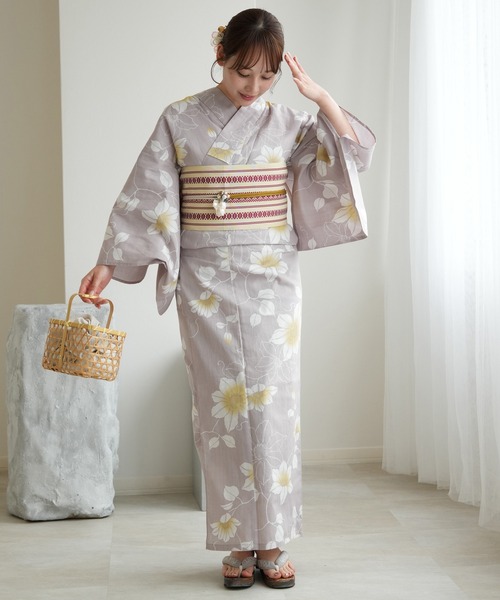 セール】浴衣3点セット グレーに鉄線の花（浴衣）｜utatane