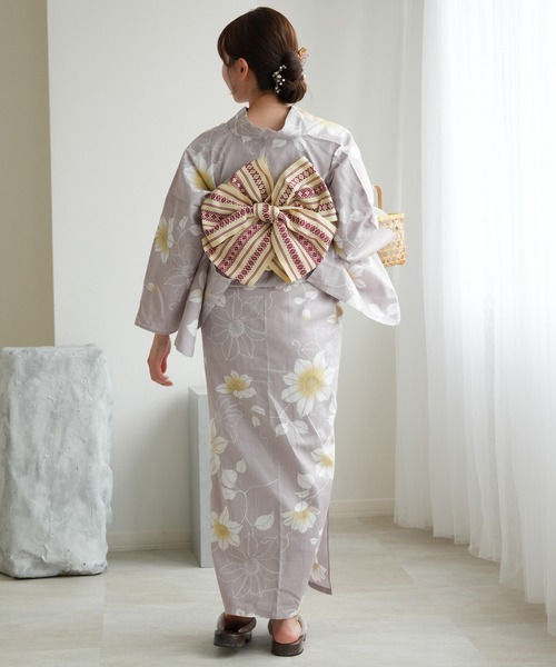 浴衣3点セット グレーに鉄線の花（浴衣）｜utatane（ウタタネ