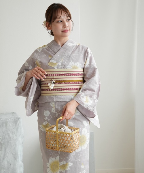 浴衣3点セット グレーに鉄線の花（浴衣）｜utatane（ウタタネ