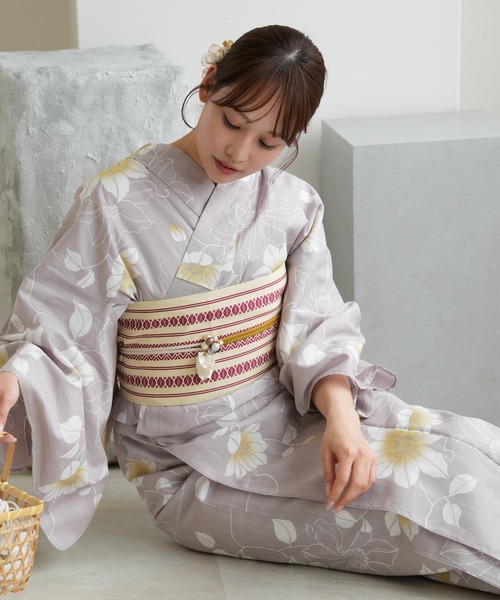 デパート 送料無料 浴衣3点セット グレーに鉄線の花（浴衣）｜utatane（ウタタネ 着物・浴衣