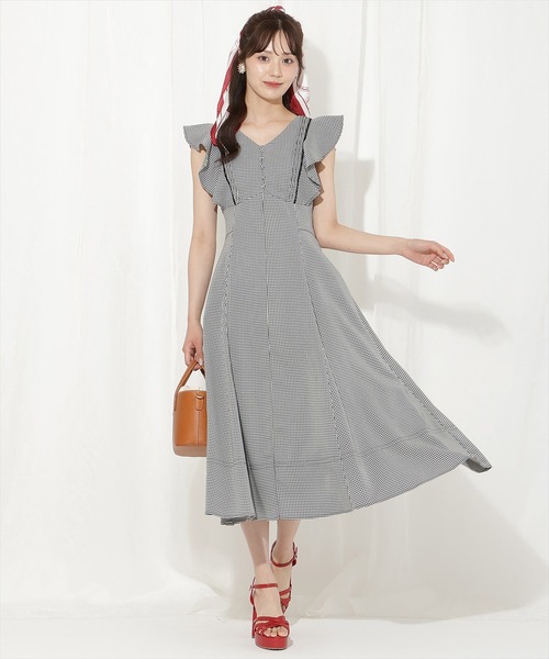 Rene 21SS ラッフルスリーブワンピース　グレー 8/下旬頃発送予定！12th POINT-UP 10% ラッフルスリーブ 半袖