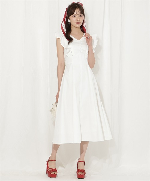 WILLSELECTION(ウィルセレクション)の「バックリボンラッフルスリーブワンピース(ワンピース・レディース・ネイビー/オフホワイト/ブラック系その他・FREE)」の6枚目の写真