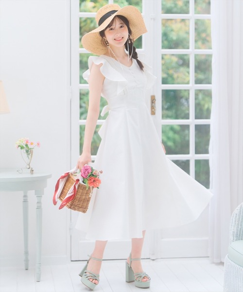 【Vikini Vender】ピクシーラッフルバックリボンワンピース Vikini Vender】ピクシーラッフルバックリボンワンピース
