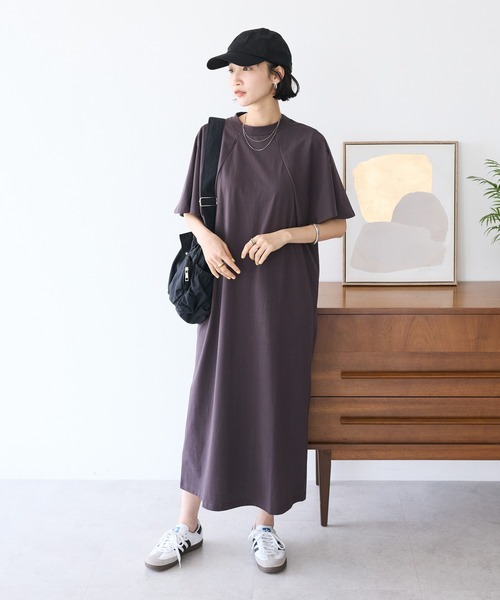 CRAFT STANDARD BOUTIQUE（クラフトスタンダードブティック）の「接触冷感/UVカット フレアスリーブカットワンピース（ワンピース・レディース・ブラウン/グリーン/ブラック・FREE）」の4枚目の写真