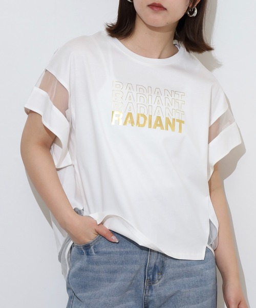 tシャツ Anna Nicola シアー切り替え箔ロゴ半袖Tシャツ レディース セール】Anna Nicola シアー切り替え箔ロゴ半袖Tシャツ（Tシャツ