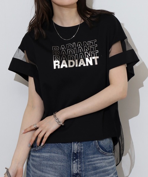 tシャツ Anna Nicola シアー切り替え箔ロゴ半袖Tシャツ レディース セール】Anna Nicola シアー切り替え箔ロゴ半袖Tシャツ（Tシャツ