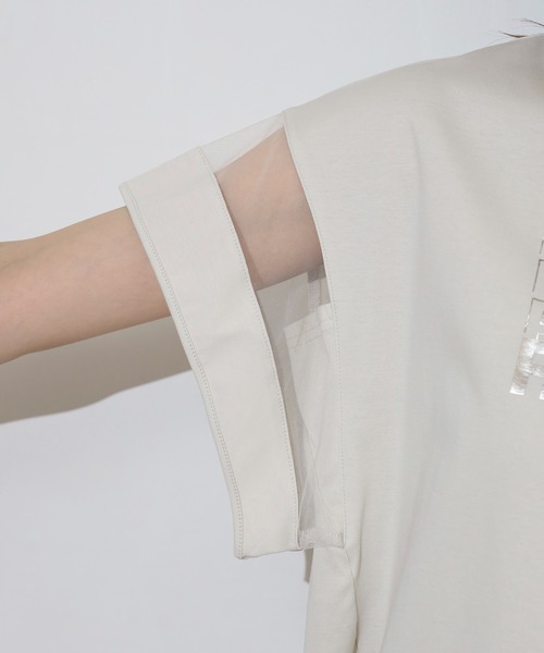 アンナニコラ Anna Nicola シアー切り替え箔ロゴ半袖Tシャツ （オフホワイト） セール】Anna Nicola シアー切り替え箔ロゴ半袖Tシャツ（Tシャツ