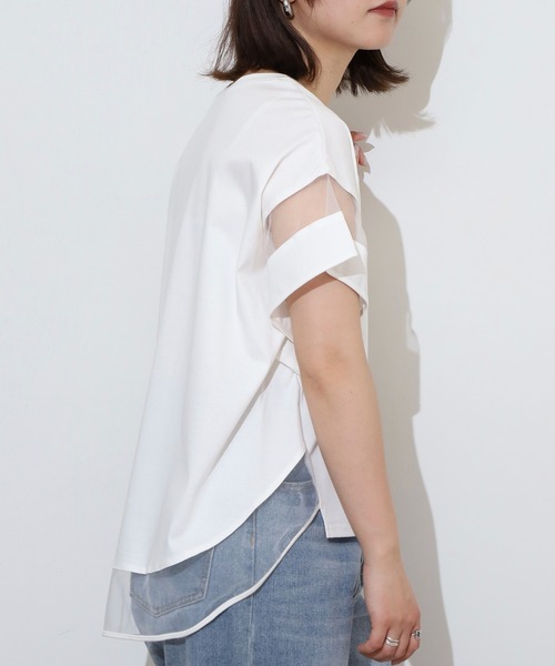 セール】Anna Nicola シアー切り替え箔ロゴ半袖Tシャツ（Tシャツ