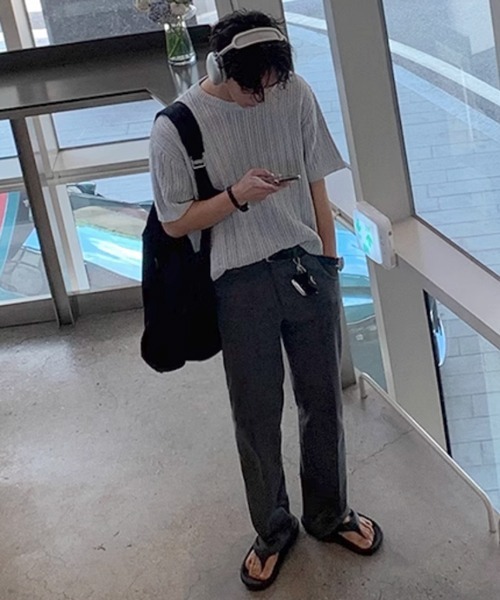 NOWLE（ノウル）の「【NOWLE】リラックスフィット 透かし編み 半袖 サマー ニット（ニット/セーター・メンズ・ブラック/グレー・MEDIUM/LARGE/X-LARGE）」の5枚目の写真