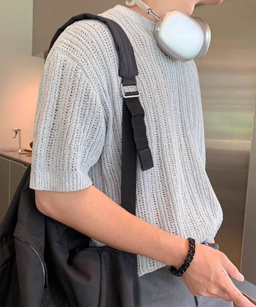 NOWLE（ノウル）の「【NOWLE】リラックスフィット 透かし編み 半袖 サマー ニット（ニット/セーター・メンズ・ブラック/グレー・MEDIUM/LARGE/X-LARGE）」の16枚目の写真