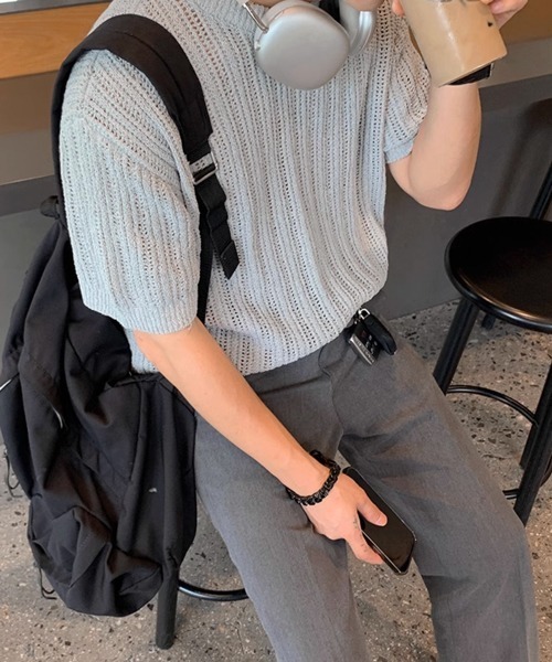 NOWLE（ノウル）の「【NOWLE】リラックスフィット 透かし編み 半袖 サマー ニット（ニット/セーター・メンズ・ブラック/グレー・MEDIUM/LARGE/X-LARGE）」の19枚目の写真