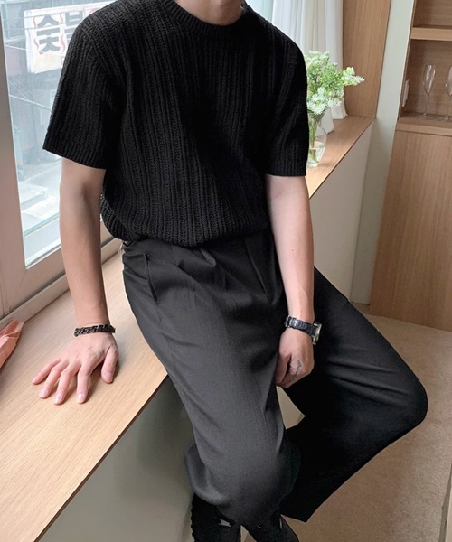 NOWLE（ノウル）の「【NOWLE】リラックスフィット 透かし編み 半袖 サマー ニット（ニット/セーター・メンズ・ブラック/グレー・MEDIUM/LARGE/X-LARGE）」の20枚目の写真