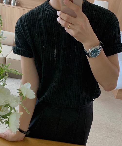 NOWLE（ノウル）の「【NOWLE】リラックスフィット 透かし編み 半袖 サマー ニット（ニット/セーター・メンズ・ブラック/グレー・MEDIUM/LARGE/X-LARGE）」の21枚目の写真