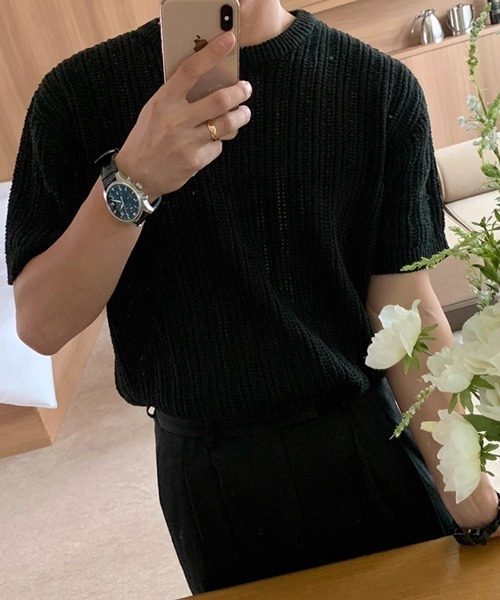 NOWLE（ノウル）の「【NOWLE】リラックスフィット 透かし編み 半袖 サマー ニット（ニット/セーター・メンズ・ブラック/グレー・MEDIUM/LARGE/X-LARGE）」の22枚目の写真