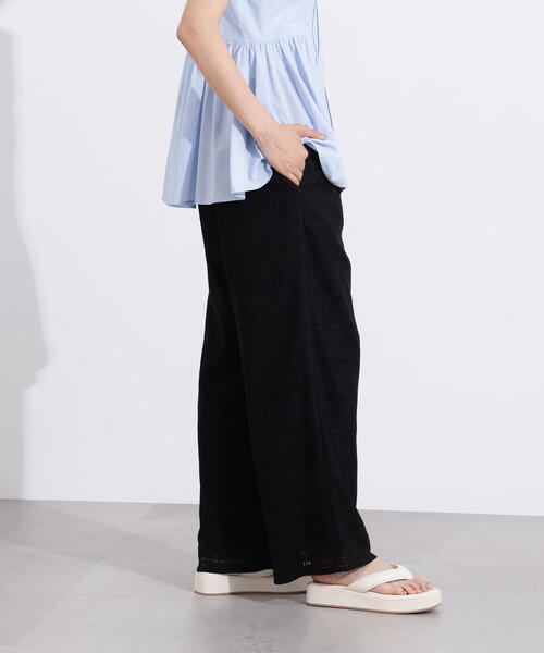 N.（N. Natural Beauty Basic）（エヌエヌナチュラルビューティーベーシック）の「【PS/低身長サイズ】レースイージーパンツ（その他パンツ・レディース・ブラック/オフホワイト・MEDIUM/PS）」の4枚目の写真