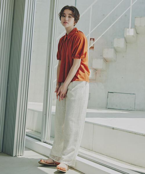 N.（N. Natural Beauty Basic）（エヌエヌナチュラルビューティーベーシック）の「【PS/低身長サイズ】レースイージーパンツ（その他パンツ・レディース・ブラック/オフホワイト・MEDIUM/PS）」の2枚目の写真