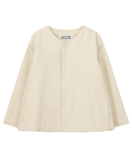 Plantation(プランテーション)の「BIZEN KIRAデニムWR / ジャケット/ (O)(ノーカラージャケット・レディース・オフホワイト/ネイビー・M size)」の1枚目の写真