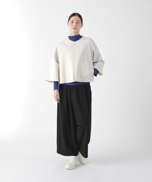 Plantation(プランテーション)の「BIZEN KIRAデニムWR / ジャケット/ (O)(ノーカラージャケット・レディース・オフホワイト/ネイビー・M size)」の3枚目の写真