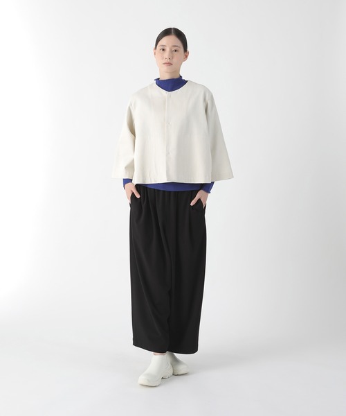 Plantation(プランテーション)の「BIZEN KIRAデニムWR / ジャケット/ (O)(ノーカラージャケット・レディース・オフホワイト/ネイビー・M size)」の5枚目の写真