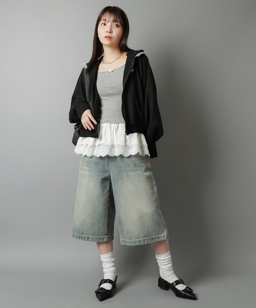 SPINNS(スピンズ)の「レイヤード風ヘムレース/裾レースキャミソール/リボン(キャミソール・レディース・杢グレー/オフホワイト・ONESIZE)」の11枚目の写真