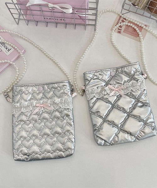 Mignonjour(ミニョンジュール)の「Mignonjour/パールチェーンミニショルダー M2781(ショルダーバッグ・レディース・シルバー系その他/ピンク/ホワイト/シルバー/シルバー系その他2・FREE)」の3枚目の写真