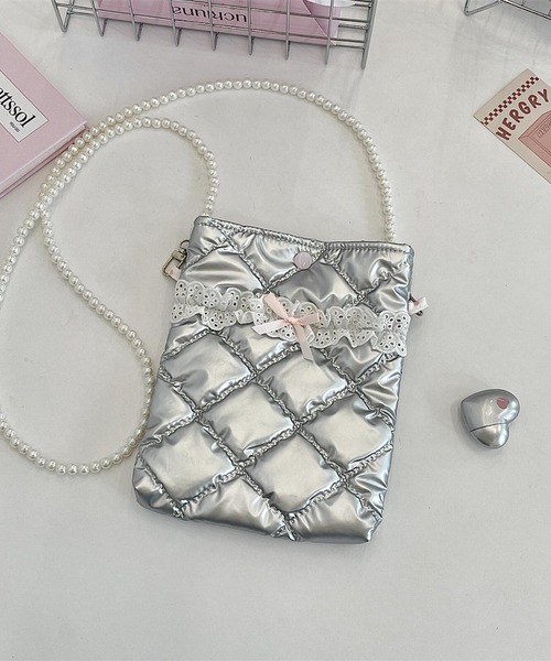 Mignonjour(ミニョンジュール)の「Mignonjour/パールチェーンミニショルダー M2781(ショルダーバッグ・レディース・シルバー系その他/ピンク/ホワイト/シルバー/シルバー系その他2・FREE)」の5枚目の写真