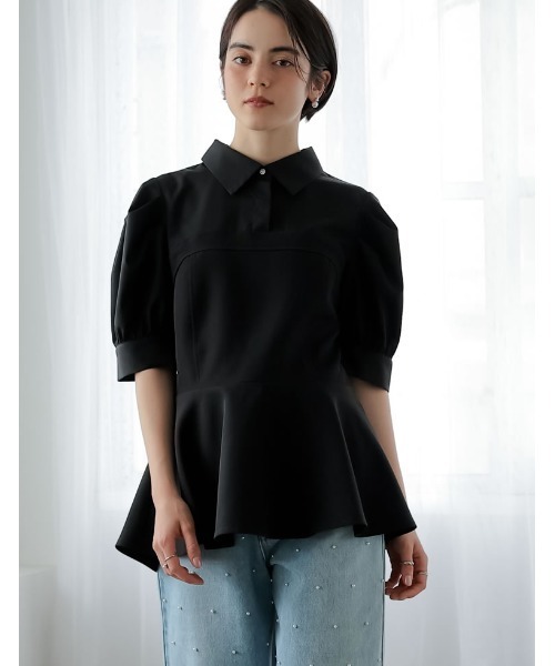MEISM（ミズム）の「[2025SS COLLECTION][MEISM by Re:EDIT]異素材ドッキングペプラムシャツブラウス（シャツ/ブラウス・レディース・ブラック/ホワイト・MEDIUM/LARGE）」の13枚目の写真