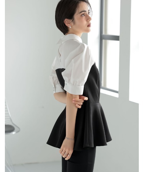ブラウス シャツ 「2025SS COLLECTION」「MEISM by Re:EDIT」異素材ドッキングペプラムシャツブラウス レディース 2025SS COLLECTION][MEISM by Re:EDIT]異素材ドッキングペプラム