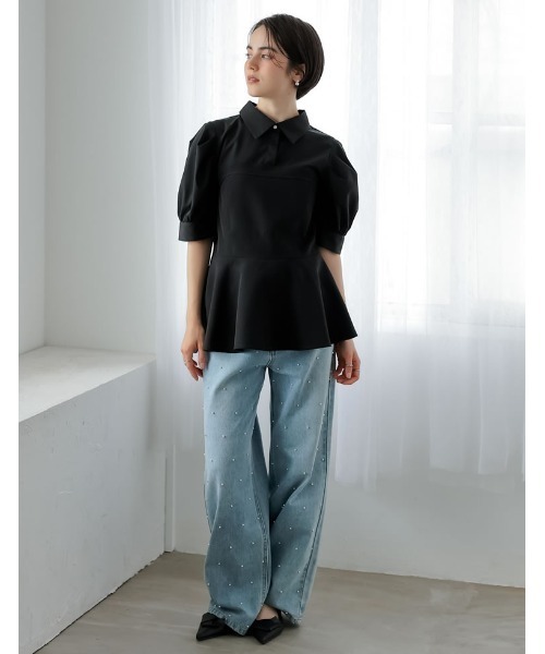 ブラウス シャツ 「2025SS COLLECTION」「MEISM by Re:EDIT」異素材ドッキングペプラムシャツブラウス レディース 2025SS COLLECTION][MEISM by Re:EDIT]異素材ドッキングペプラム
