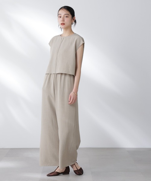 NANO universe（ナノユニバース）の「フレンチスリーブオールインワン（つなぎ/オールインワン・レディース・ブラック/ベージュ・S/M）」の2枚目の写真