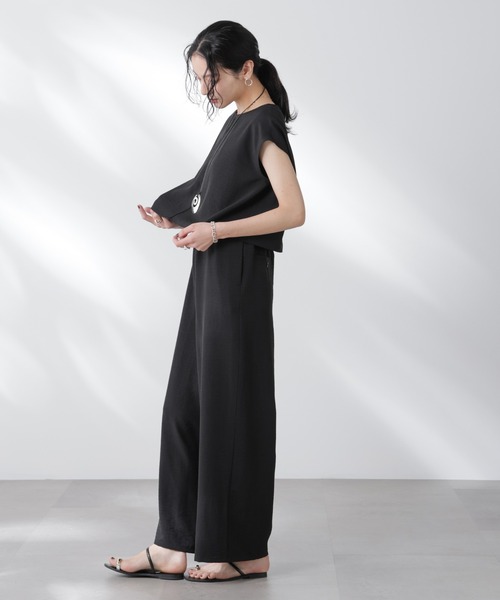 NANO universe（ナノユニバース）の「フレンチスリーブオールインワン（つなぎ/オールインワン・レディース・ブラック/ベージュ・S/M）」の8枚目の写真