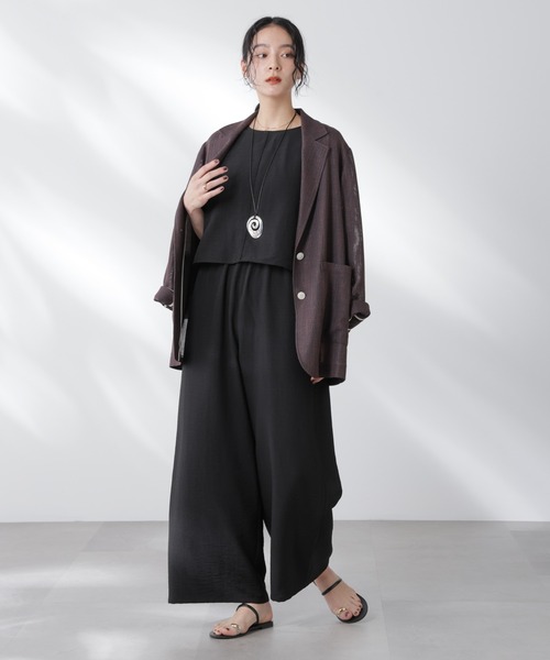 NANO universe（ナノユニバース）の「フレンチスリーブオールインワン（つなぎ/オールインワン・レディース・ブラック/ベージュ・S/M）」の5枚目の写真